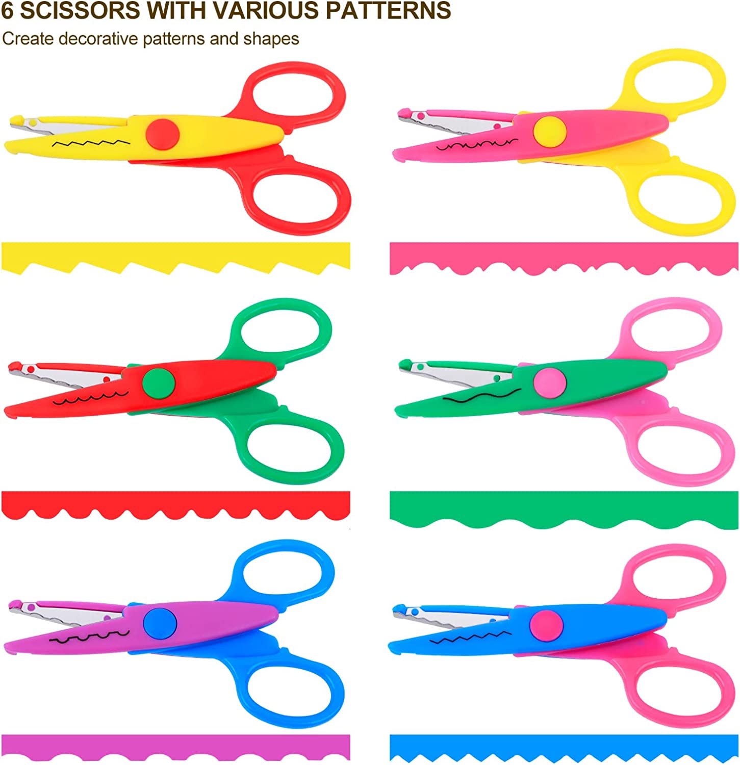 6 Piece Set Art and Craft Kids Pattern Scissors - Enunciate