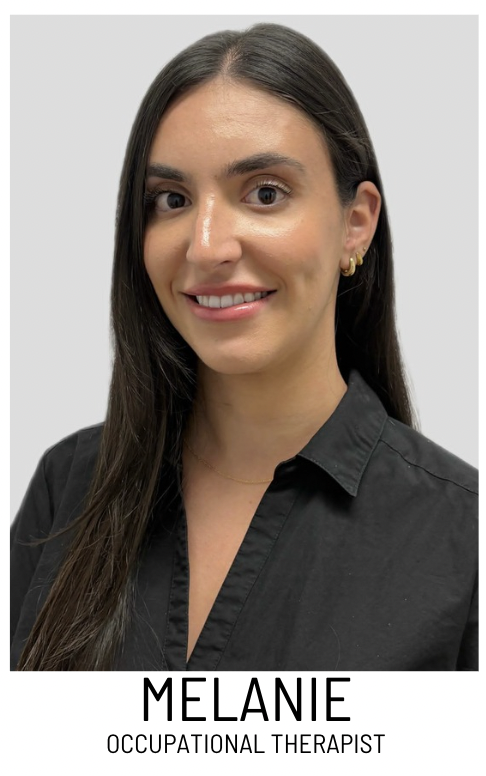 Portrait of Melanie, an occupational therapist, smiling at the camera in a black blouse.