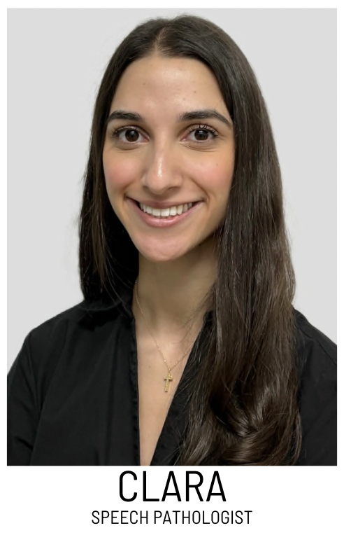 Clara, smiling head-and-shoulders portrait, speech pathologist, professional photo.