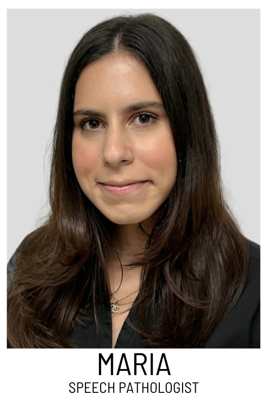 Head-and-shoulders portrait of Maria, a speech pathologist, smiling softly at the camera.