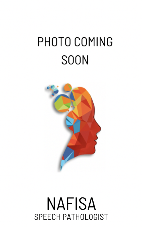 Placeholder image: colorful geometric head silhouette with 'Photo Coming Soon' for Nafisa, Speech Pathologist.